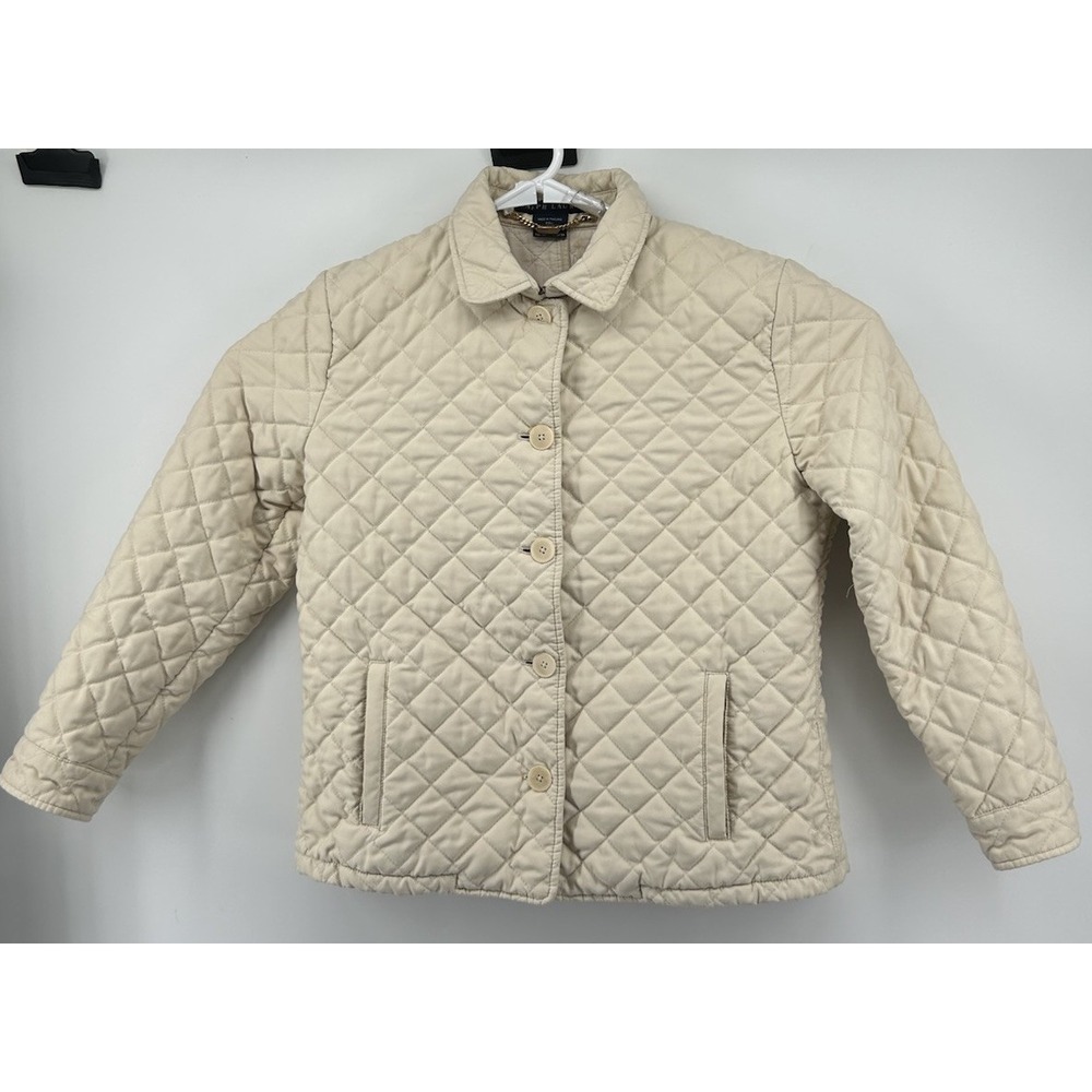 Ralph Lauren Beige Diamond Quilted Polyester Jacket Front Button Women's Large